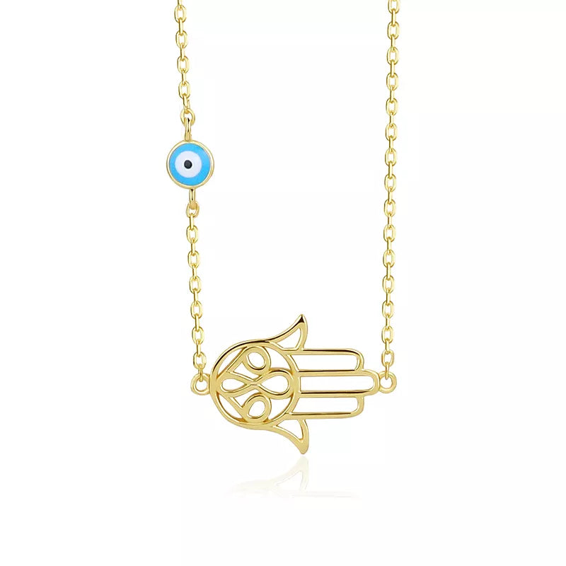 Copy of Ladies 18K Gold Plated Sterling Silver Protection Hamsa Hand Pendant Necklace